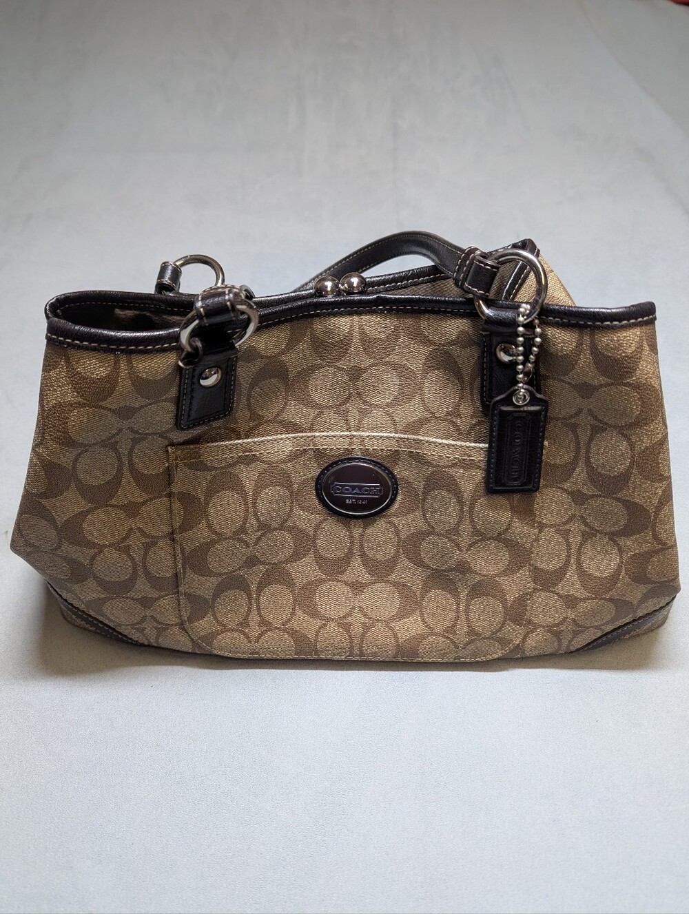 Coach Heritage Payton Signature Tote F23721 Brown Canvas Leather Shoulder Bag